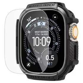   Spigen Rugged Armor + Tempered Glass Apple Watch Ultra 1/2/3 (49 mm) csomag - matt fekete
