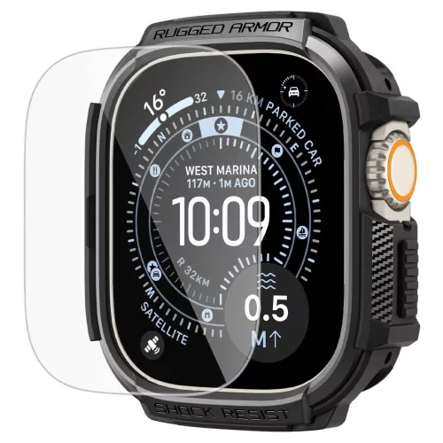 Spigen Rugged Armor + Tempered Glass Apple Watch Ultra 1/2/3 (49 mm) csomag - matt fekete