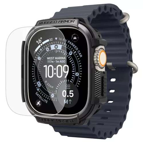 Spigen Rugged Armor + Tempered Glass Apple Watch Ultra 1/2/3 (49 mm) csomag - matt fekete
