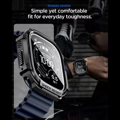 Spigen Rugged Armor + Tempered Glass Apple Watch Ultra 1/2/3 (49 mm) csomag - matt fekete