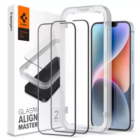   Spigen ALM Glass FC üvegfólia, Apple iPhone 13 / 13 Pro / 14 / 16e / 17e (2 db) - fekete