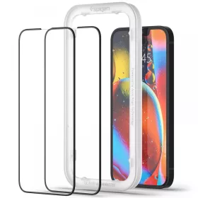   Spigen ALM Glass FC üvegfólia, Apple iPhone 13 / 13 Pro / 14 / 16e / 17e (2 db) - fekete