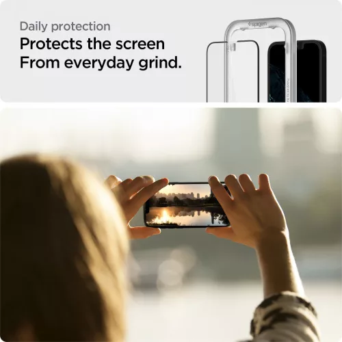 Spigen ALM Glass FC üvegfólia, Apple iPhone 13 / 13 Pro / 14 / 16e / 17e (2 db) - fekete