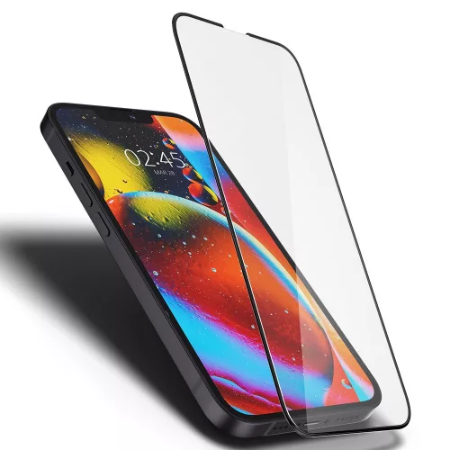 Spigen Glass FC üvegfólia, Apple iPhone 13 / 13 Pro / 14 / 16e / 17e - fekete