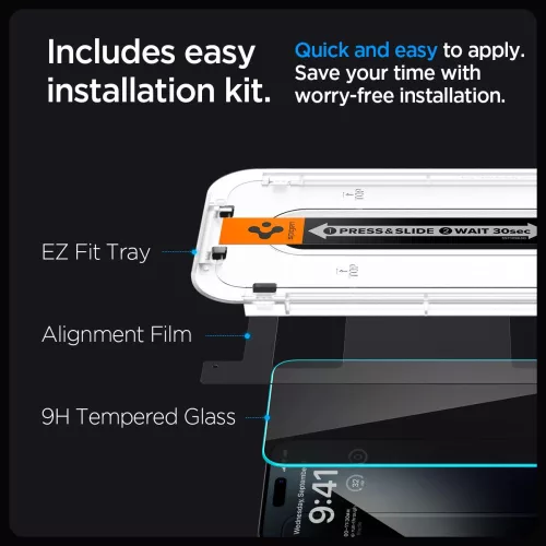 Spigen Glas.tR EZ Fit Privacy Apple iPhone 15 Plus készülékhez – Betekintésvédő