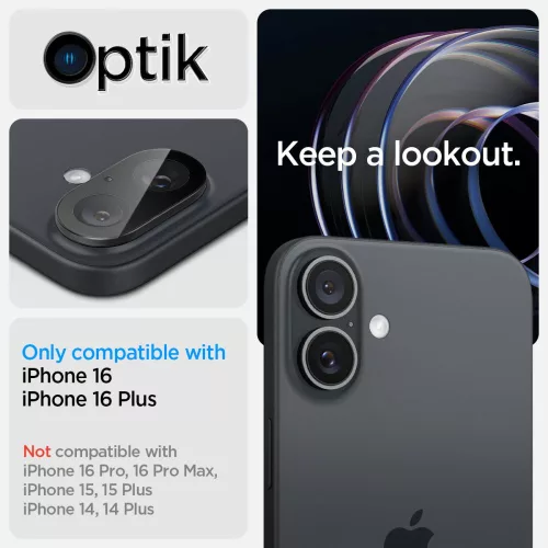 Spigen Optik Glas.tR kameravédő (2-pack) Apple iPhone 16 készülékhez – Fekete