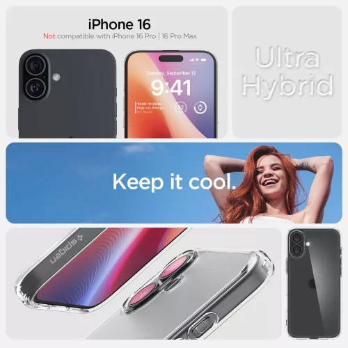 Spigen Ultra Hybrid tok Apple iPhone 16 készülékhez – Átlátszó/matt