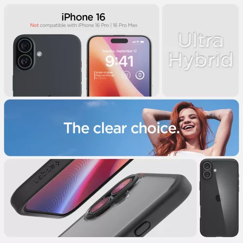 Spigen Ultra Hybrid tok Apple iPhone 16 készülékhez – Matt fekete