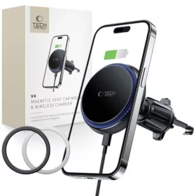   Tech-Protect MM15W-V4 MagSafe mágneses szellőzőrácsba helyezhető autós tartó töltővel 15W fekete