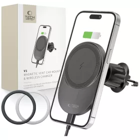   Tech-Protect MM15W-V1 MagSafe mágneses szellőzőrácsba helyezhető autós tartó töltővel 15W fekete
