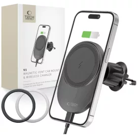   Tech-Protect MM15W-V1 MagSafe mágneses szellőzőrácsba helyezhető autós tartó töltővel 15W fekete