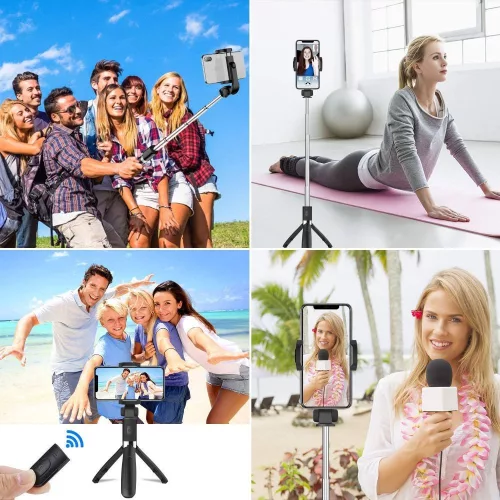 Tech-Protect L02S Bluetooth Selfie Stick Tripod fekete
