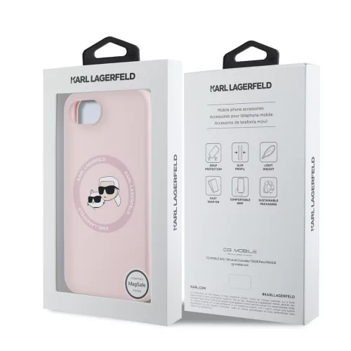 Apple iPhone 16e Karl Lagerfeld Liquid Silicone K&CH Heads MagSafe tok - rózsaszín