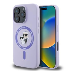 Karl Lagerfeld Liquid Silicone Karl and Choupette MagSafe tok iPhone 16 Pro - lila