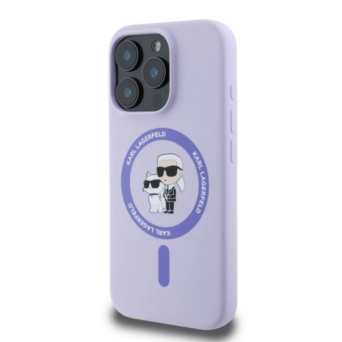 Karl Lagerfeld Liquid Silicone Karl and Choupette MagSafe tok iPhone 16 Pro - lila