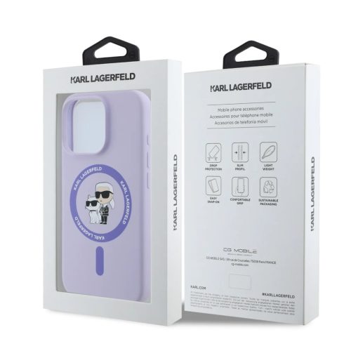 Karl Lagerfeld Liquid Silicone Karl and Choupette MagSafe tok iPhone 16 Pro - lila