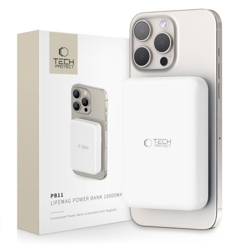 Tech-Protect Lifemag MagSafe PB11 mágneses Power Bank 10.000mAh külső akkumulátor - fehér