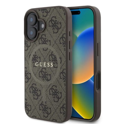 Guess PU Bőr 4G Színes Gyűrű MagSafe tok iPhone 16 - barna