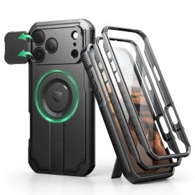   iPhone 17 Pro Dexnor MagSafe ütésálló tok kihajtható állvánnyal és kameravédővel - fekete