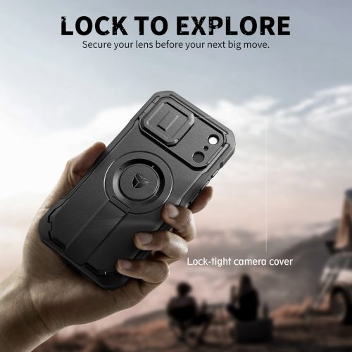 iPhone 17 Pro Dexnor MagSafe ütésálló tok kihajtható állvánnyal és kameravédővel - fekete