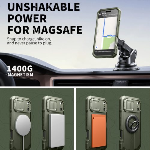 iPhone 17 Pro Dexnor MagSafe ütésálló tok kihajtható állvánnyal és kameravédővel - fekete