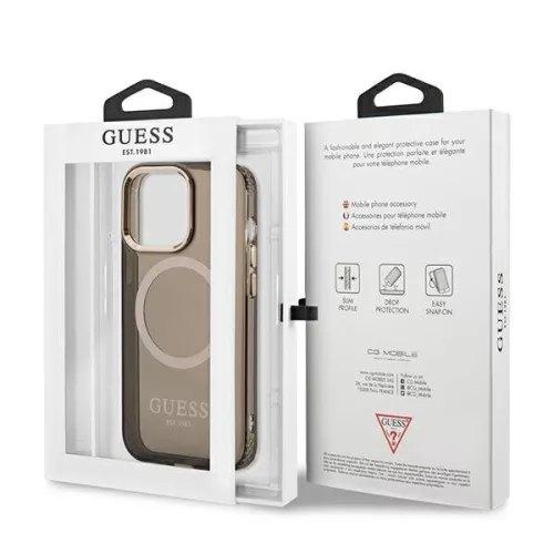 Guess Gold Outline GUHMP13XHTCMK MagSafe iPhone 13 Pro Max kemény hátlap tok - fekete
