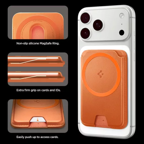 Spigen Valentinus MagFit+ MagSafe univerzális mágneses kártyatartó metál  - narancssárga