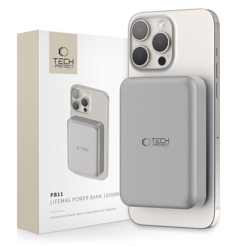Tech-Protect Lifemag MagSafe PB11 mágneses Power Bank 10.000mAh külső akkumulátor - titánium