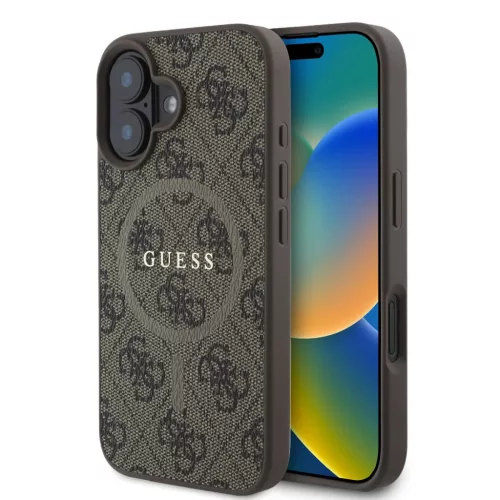 Guess PU Bőr 4G Színes Gyűrű MagSafe tok iPhone 16 Plus - barna