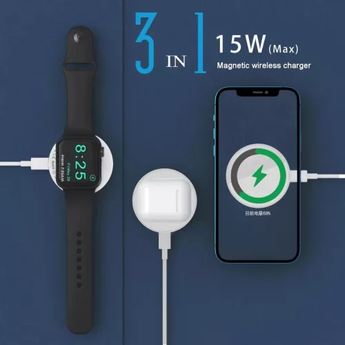 Techsuit - Vezeték nélküli töltő Premium (CHWR031) - RGB színek, 15W - Fekete
