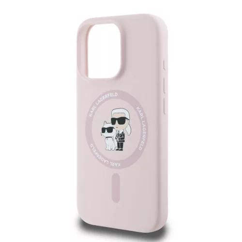 Karl Lagerfeld Liquid Silicone Karl and Choupette MagSafe tok iPhone 16 Pro - rózsaszín
