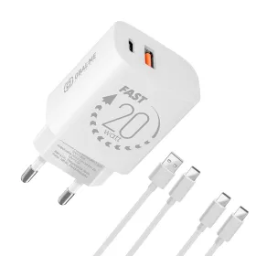   OBAL:ME GaN Fali Töltő SB-A + USB-C 20W + 2x töltőkábel,  20W - fehér  