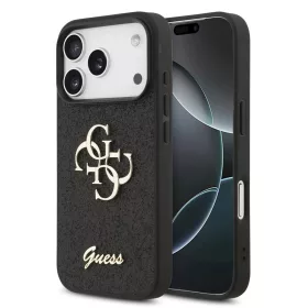   Guess PU Leather 4G Metal Logo arany keretes tok, iPhone 17 Pro Max  - fekete