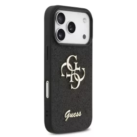  Guess PU Leather 4G Metal Logo arany keretes tok, iPhone 17 Pro Max  - fekete