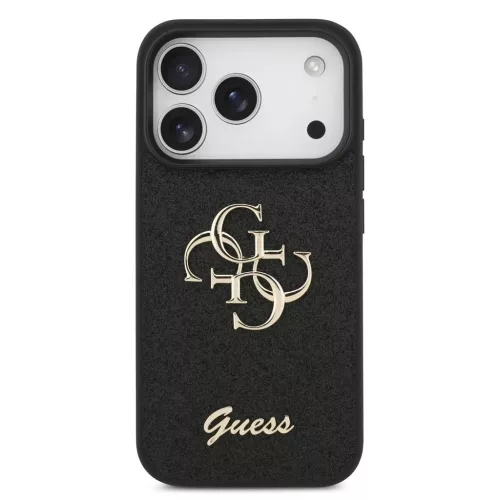 Guess PU Leather 4G Metal Logo arany keretes tok, iPhone 17 Pro Max  - fekete
