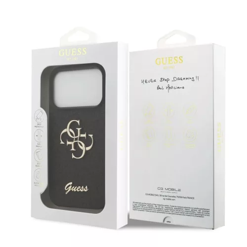 Guess PU Leather 4G Metal Logo arany keretes tok, iPhone 17 Pro Max  - fekete