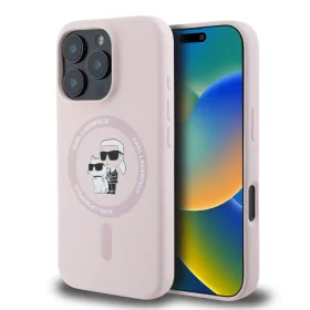 Karl Lagerfeld Liquid Silicone Karl and Choupette MagSafe tok iPhone 16 Pro Max - rózsaszín
