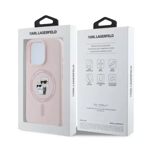 Karl Lagerfeld Liquid Silicone Karl and Choupette MagSafe tok iPhone 16 Pro Max - rózsaszín