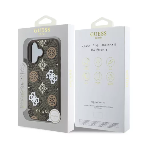 Guess PU 4G Peony MagSafe tok iPhone 16e  - barna / mintás