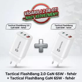   Tactical FlashBang 2.0 GaN 65W  - fehér + Tactical FlashBang GaN hálózati töltő adapter 65W - fehér