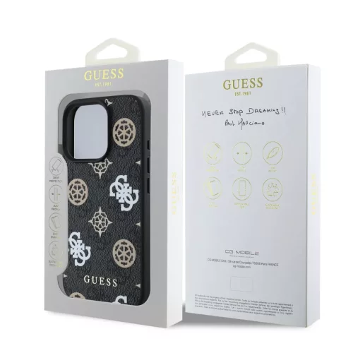 Guess PU 4G Peony MagSafe tok iPhone 16 Pro -fekete / mintás