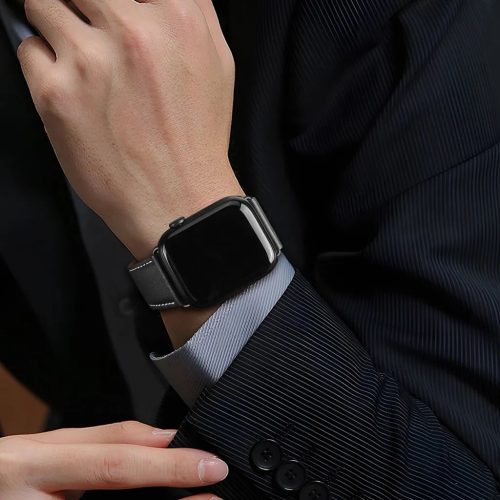 Apple Watch szíj 42/ 44/ 45/ 46 / 49 mm Dux Ducis YA valódi bőr- fekete
