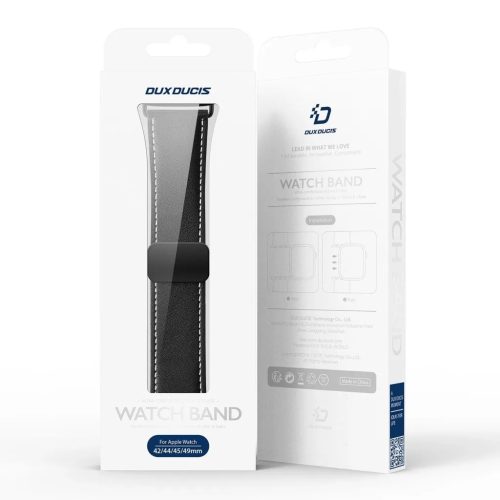Apple Watch szíj 42/ 44/ 45/ 46 / 49 mm Dux Ducis YA valódi bőr- fekete
