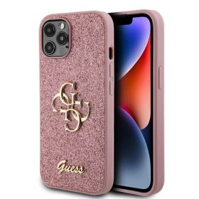   Guess PU Fixed Glitter 4G Metal Logo tok iPhone 16 Pro Max  - Pink