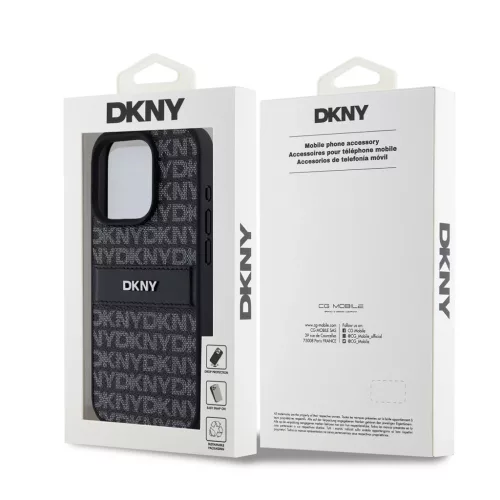 DKNY PU Leather Repeat Pattern Tonal Stripe tok iPhone 14 Pro készülékhez - fekete