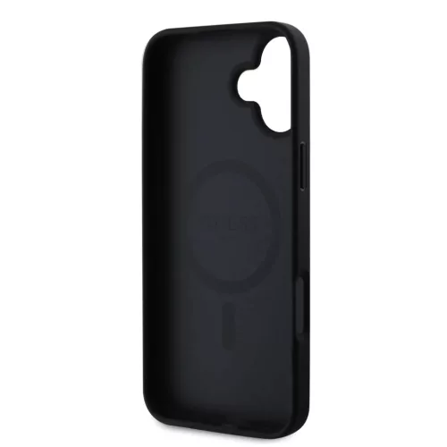 Guess PU Bőr 4G Színes Gyűrű MagSafe tok iPhone 16 - fekete
