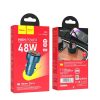 HOCO autós töltő USB A + C típus digitális kijelzővel PD QC3.0 3A 48W Z50  - kék