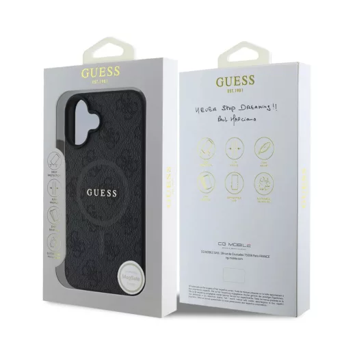Guess PU Bőr 4G Színes Gyűrű MagSafe tok iPhone 16 Pro- fekete