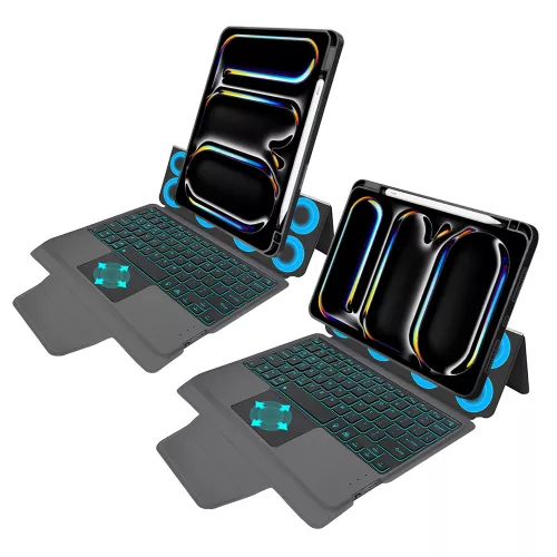 Techsuit - KeyTab Pro (RGB vezeték nélküli billentyűzettel/Stylus tolltartóval) - iPad Pro 11 (2024) - fekete