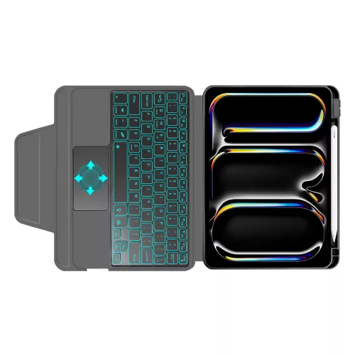 Techsuit - KeyTab Pro (RGB vezeték nélküli billentyűzettel/Stylus tolltartóval) - iPad Pro 11 (2024) - fekete